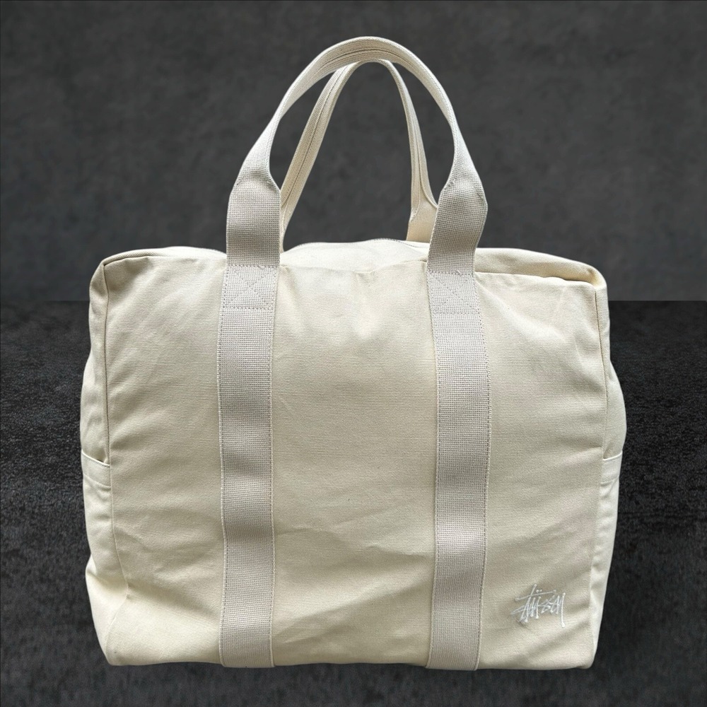 Stussy Japan Canvas Extra Large Tote Bag Natural Spring 2024 Zip 134254 Used